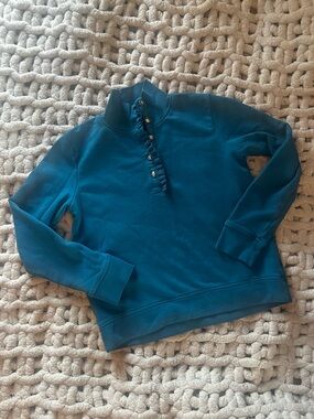 Talbots Teal Snap-Front Ruffle Collar Pullover
